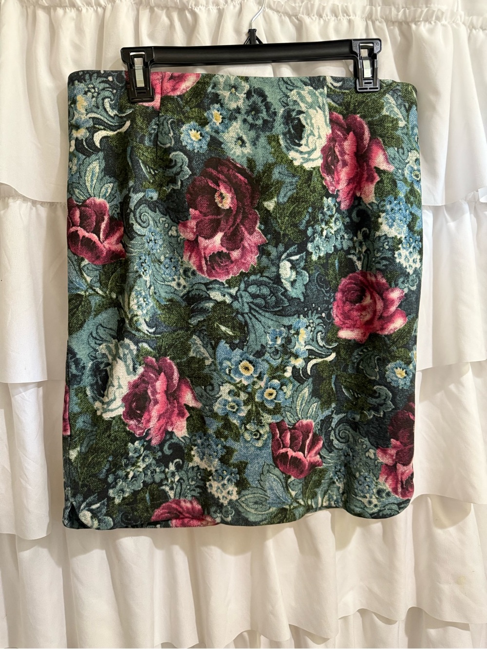 J. Jill Floral Velvet Mini Skirt in Teal and Pink